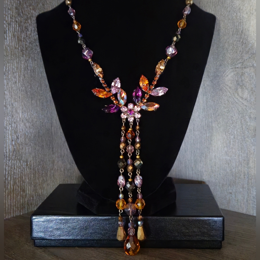 NICKY BUTLER Honey Multi Crystal & Rhinestone Tassel Designer NB Necklace NWT